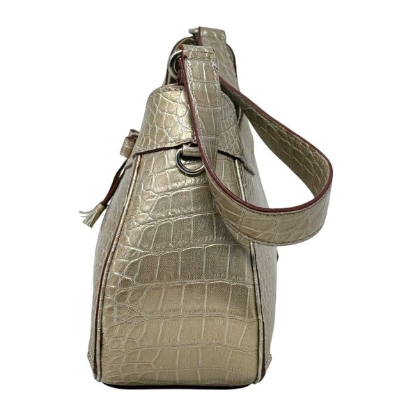 Liz Claiborne Y2K Metallic Gold Faux Croc Baguette Purse Bow Accent Single Strap - Picture 5 of 11